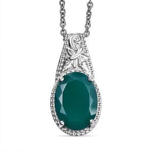 Verde Onyx Floral Solitaire Stainless Steel Pendant Necklace